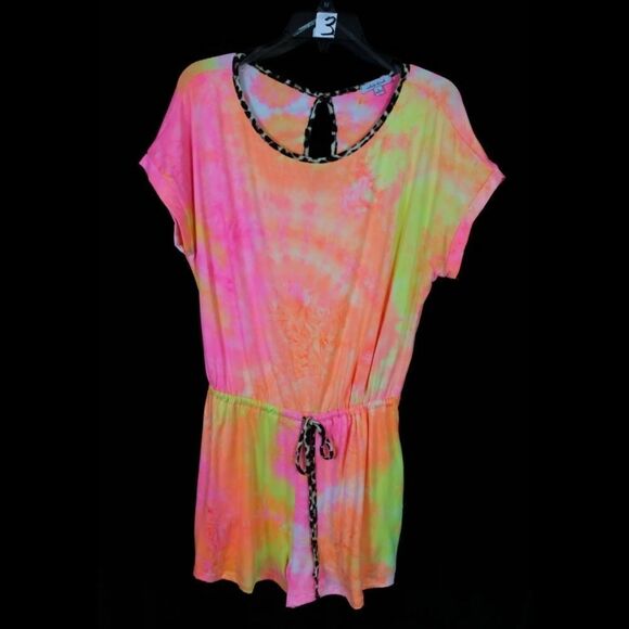 WHITE BIRCH LEISURE ROMPER TIE DYE LEOPARD TRIM SIZE LARGE NWOT - Picture 5 of 11